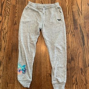VS Pink gray joggers with tropical flower